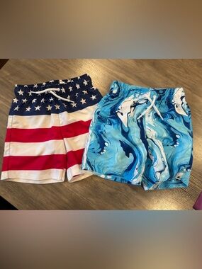 The Children's Place Kids Swim Trunks - Red White Blue & Aqua Swirl